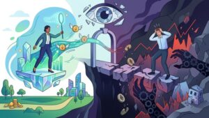 Символическая иллюстрация рисков и психологического давления при арбитраже малокапитализированных токенов от I7trade